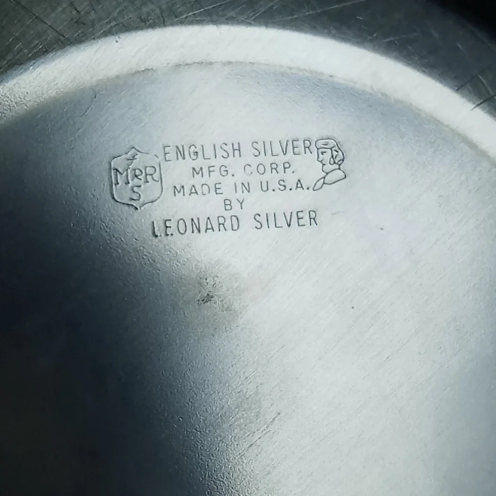 Vintage English Silver Leonard Silver Co Engraved Ice Bucket w/Milk Glass Liner